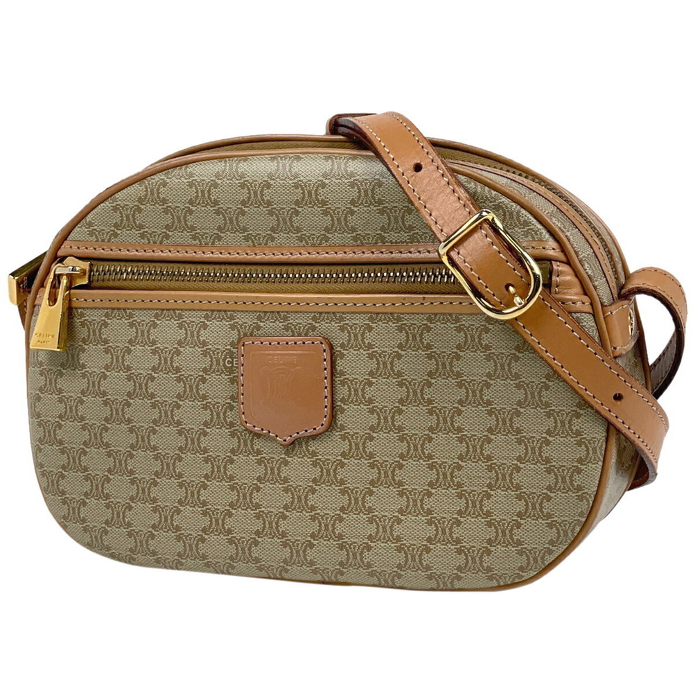 Celine Macadam shoulder bag all over logo canvas beige